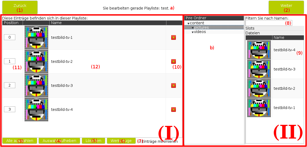 Ansicht: Playliste bearbeiten