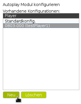 Konfigurationstabelle nach dem Anlegen der speziellen Konfiguration für "testPlayer1"