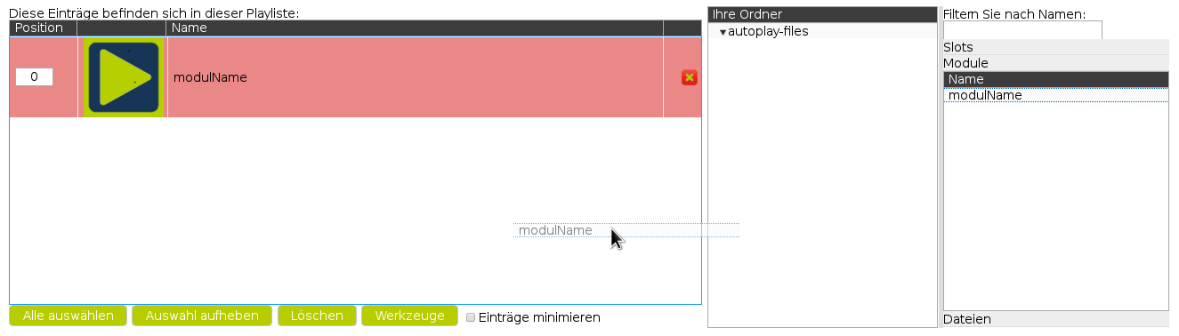 Zum Zwecke der Illustration wurde das Autoplaymodul hier bereits einmal eingefügt
